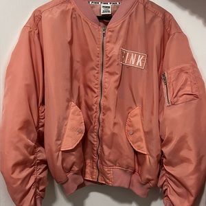 Victoria Secret Pink Neon Logo Sherpa Lined  Coach JACKET,